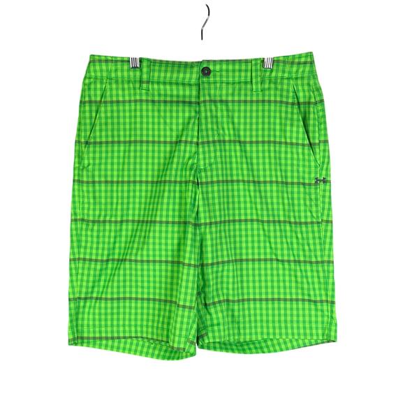 Under Armour Golf Matchplay Striped‎ Shorts Volt Green Mens 34 Minecraft Color - Picture 1 of 9